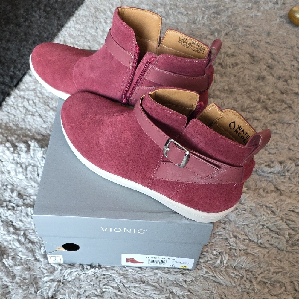Vionic Fuchsia Suede Ankle Boots